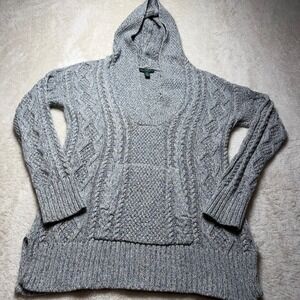 Lauren Ralph Lauren LRL Cable Knit  Sweater Womens Medium Blue Tan Hooded Pocket